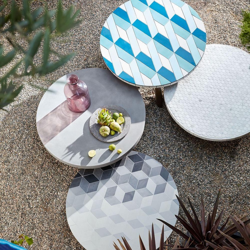 Mosaic Tiled Outdoor Coffee Table - White Marble/Antique Bronze | west elm Australia